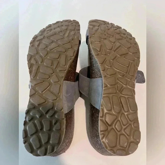 Mila Paoli Italian Gray Braided Leather wedge Cork Footbed sandals Size 9.5 EUC - Picture 7 of 9